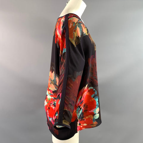 TRINA TURK Size XL Red Multi Color Silk Polyester Abstract floral Blouse