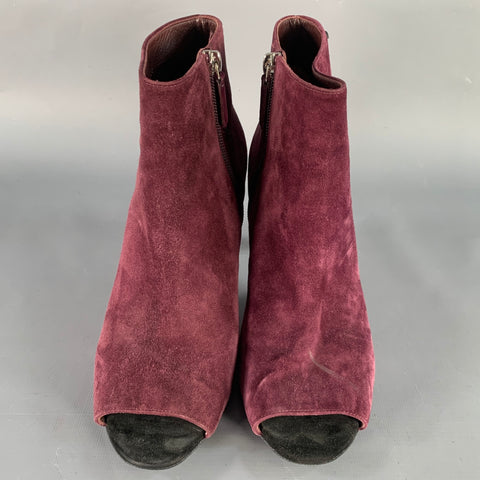 CHANEL Size 8.5 Burgundy Suede Peep Toe Side Zipper Ankle Boots