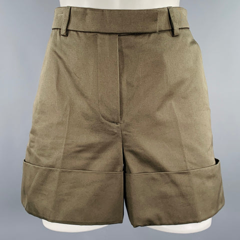 THOM BROWNE Size 2 Green Cotton Cuffed Shorts