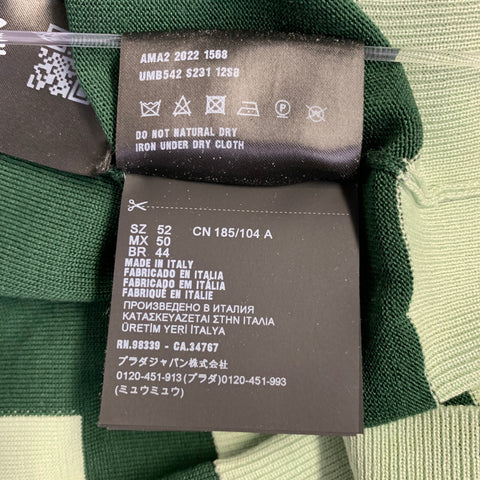 PRADA Size L Green Light Green Jersey Stripe Silk Cotton Short Sleeve Pullover