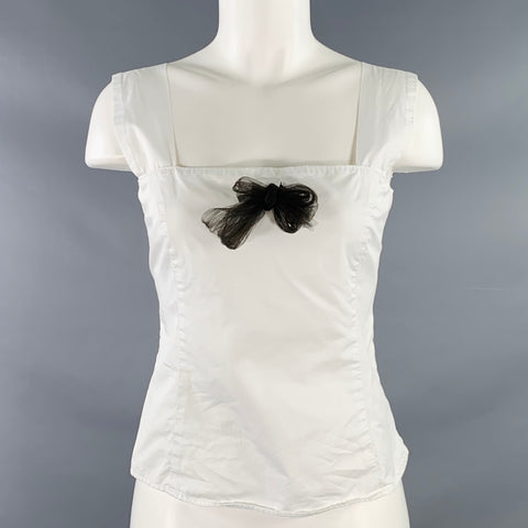 RALPH LAUREN Size 10 White Black Cotton Sleeveless Casual Top