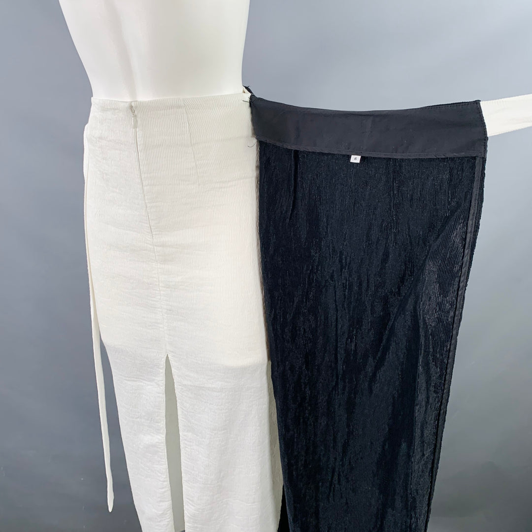 REJINA PYO Size 6 Black White Acetate Blend Wrap Around Long Skirt