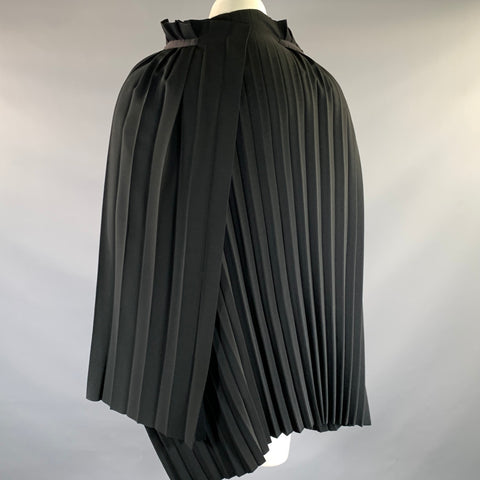 JNBY Size L Black Polyester Pleated V-Neck Dress