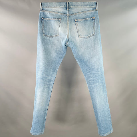SAINT LAURENT Size 30 Blue Distressed Cotton 5 Pocket Jeans
