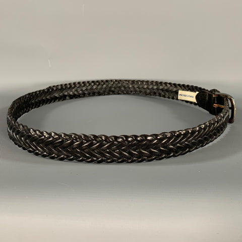 NORDSTROM Size 46 Black Woven Full Grain Leather Belt
