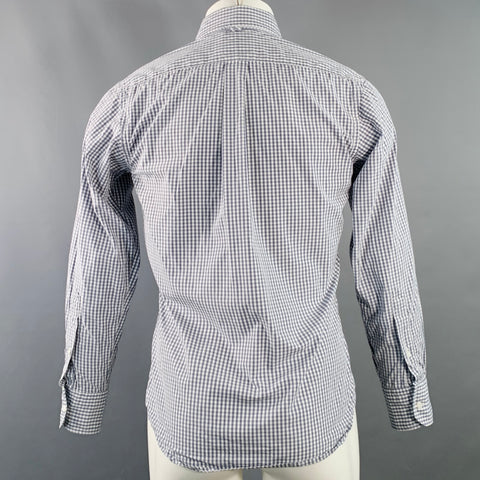 CHEMISE NOIRE EN COTON À CARREAUX GRIS ET BLANC AVEC UNE POCHE ET MANCHES LONGUES, TAILLE S