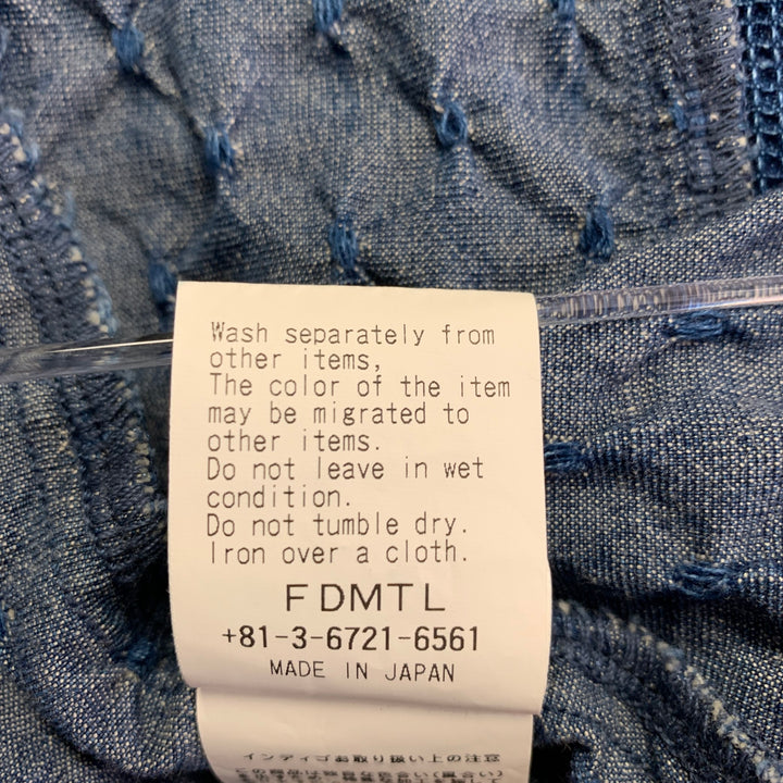 FDMTL Size XL Indigo Mixed Fabrics Cotton Patch Pockets Long Sleeve Shirt