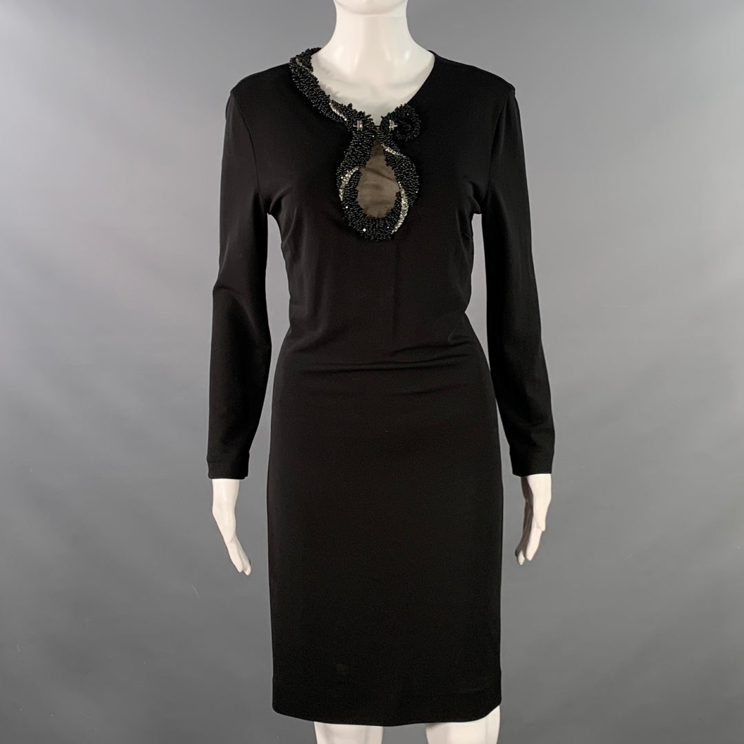 ROBERTO CAVALLI Size 8 Black Silver Viscose Blend Beaded Keyhole Cockt Sui Generis Designer Consignment ROBERTO CAVALLI Size 8 Black Silver Viscose Blend Beaded Keyhole Cockt Sui Generis Designer Consignment