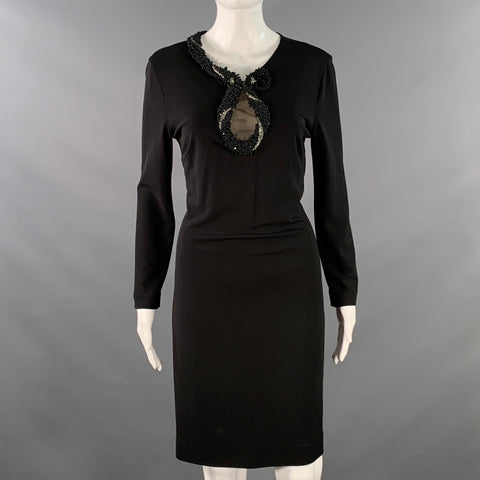 ROBERTO CAVALLI Size 8 Black Silver Viscose Blend Beaded Keyhole Cocktail Dress