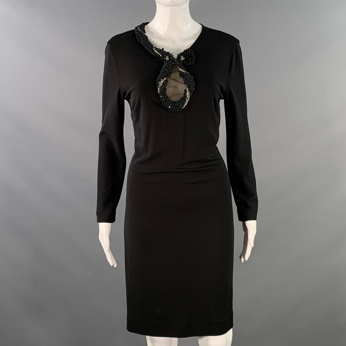 ROBERTO CAVALLI Robe de Cocktail à Perles avec Encolure Dégagée, Mélange de Viscose, Noir et Argent, Taille 8