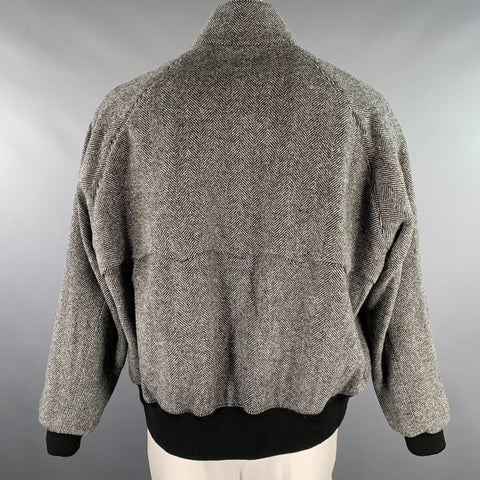 BARACUTA Size 42 Black Grey Herringbone Wool Harrington Jacket
