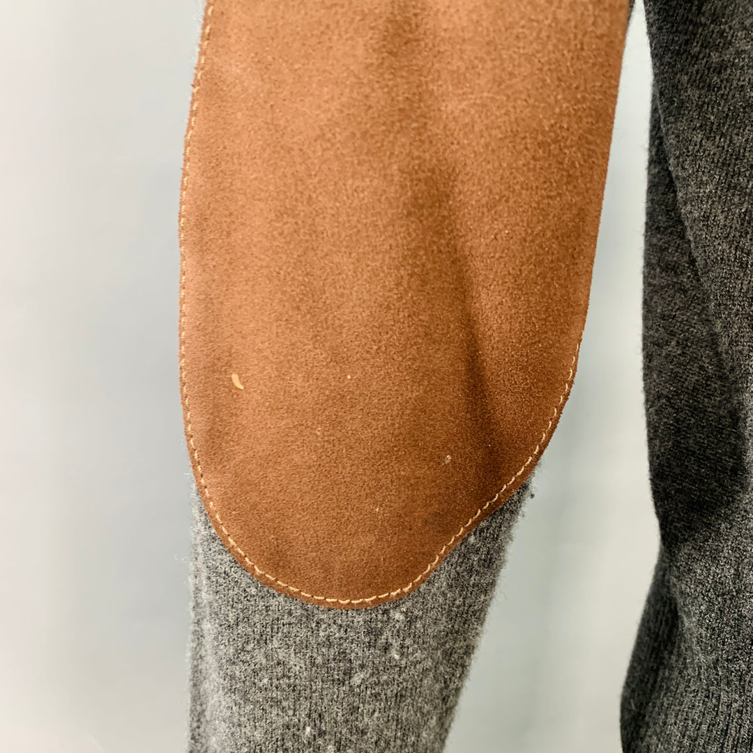 MAISON MARGIELA Size M Grey Brown Wool Suede Elbow Patches Sweater