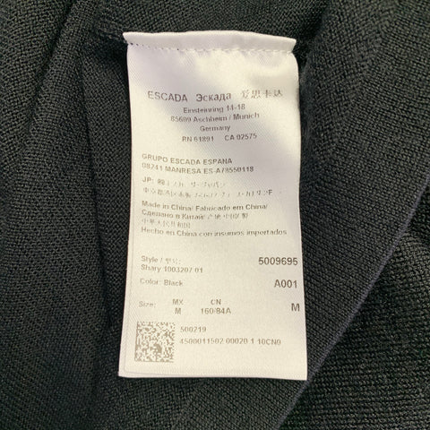 ESCADA Taille M Pull en mélange de laine noire à rayures texturées et col rond
