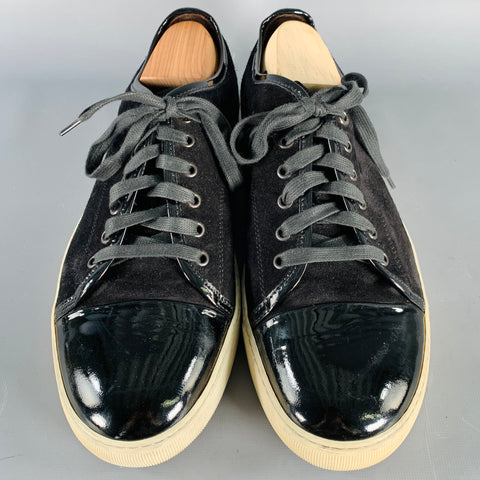 LANVIN Size 11 Black Mixed Fabrics Suede Low Top Sneakers