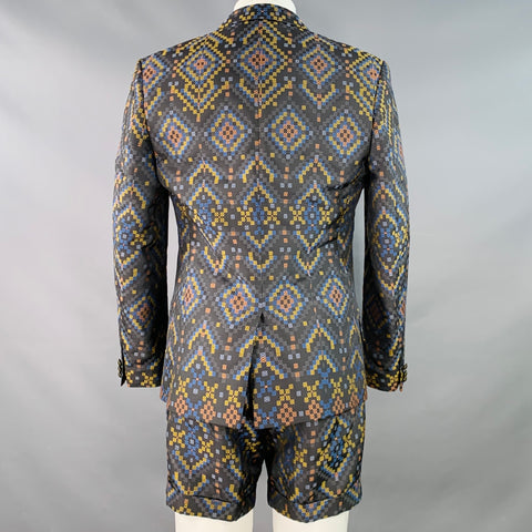 MATTHEW WILLIAMSON Size S Black Multi Color Textured Polyester Silk Shorts Suit