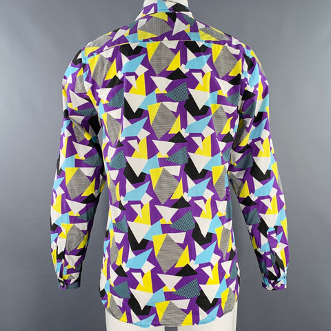 PULL-IN Size M Purple Blue Yellow Geometric Cotton Long Sleeve Shirt