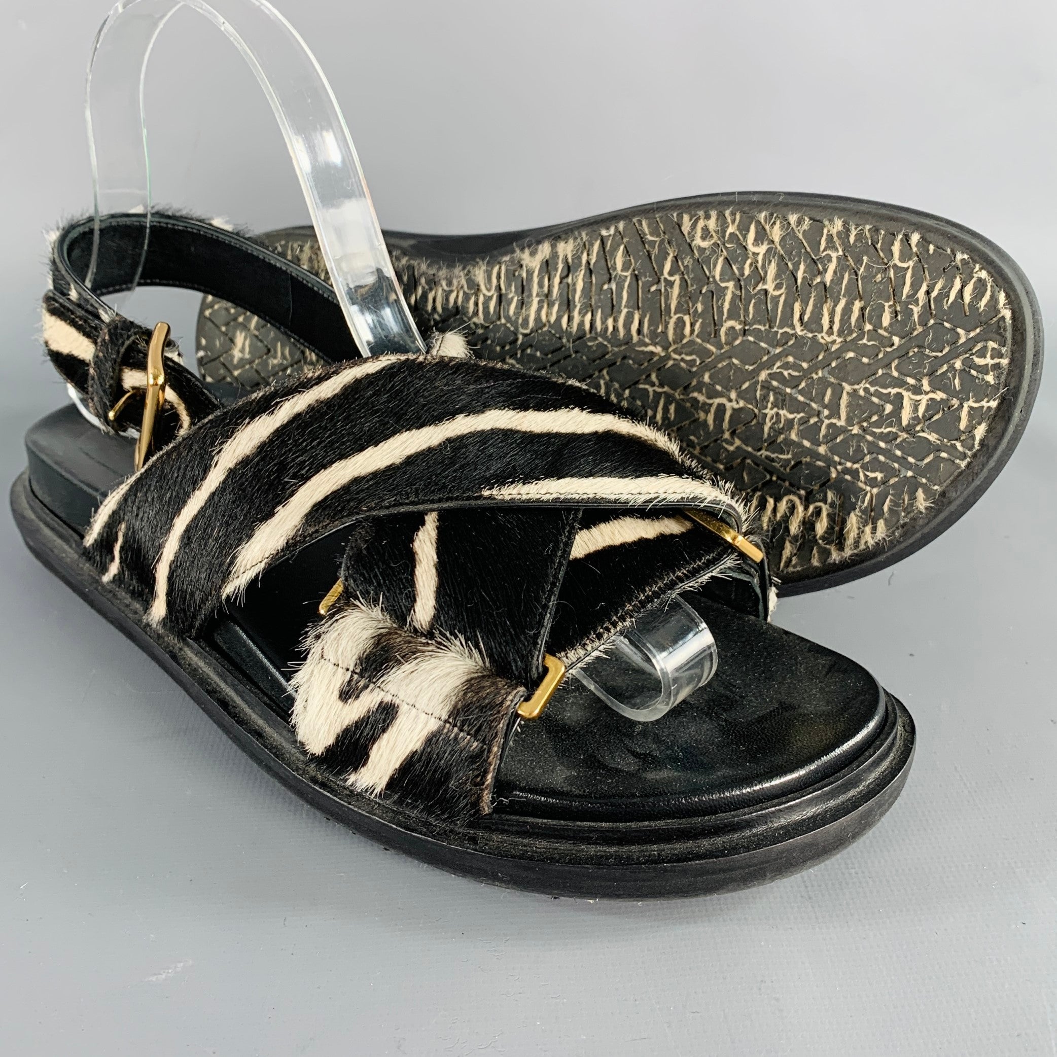 MARNI Size 8 Black White Calf Hair Zebra Sandals – Sui Generis