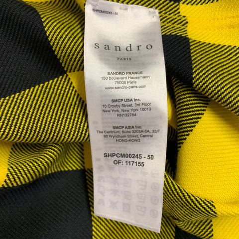 SANDRO Size XXL Yellow Black Buffalo Plaid Cotton Long Sleeve Shirt