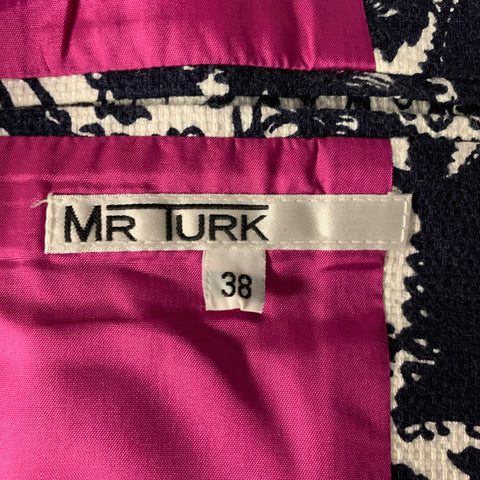 MR TURK Chest Size 38 Navy White Floral Cotton Blend Notch Lapel Sport Coat