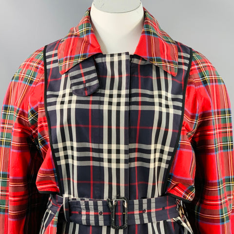 BURBERRY Size L Multi Color Cotton Plaid Belted Trench Coat