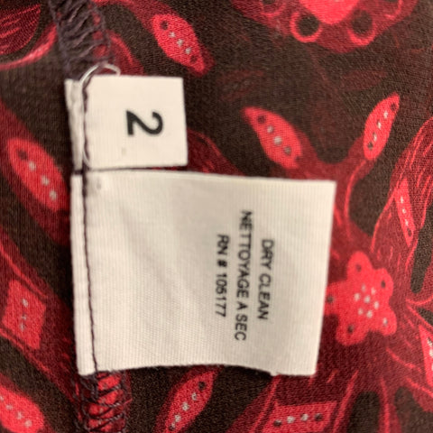 ULLA JOHNSON Taille 2 Rouge Noir Soie Abstrait Col en V Haut Décontracté