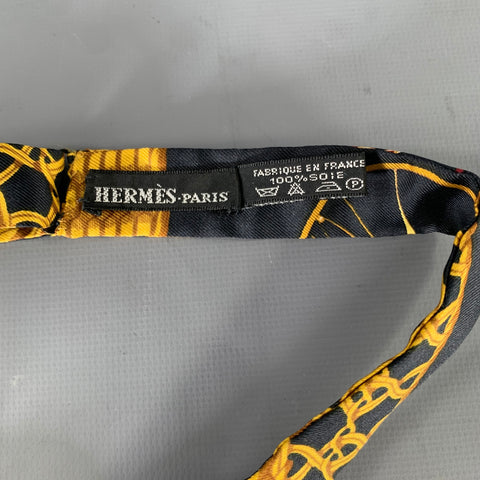 HERMES Black Multi-Color Basket Weave Silk Bow Tie