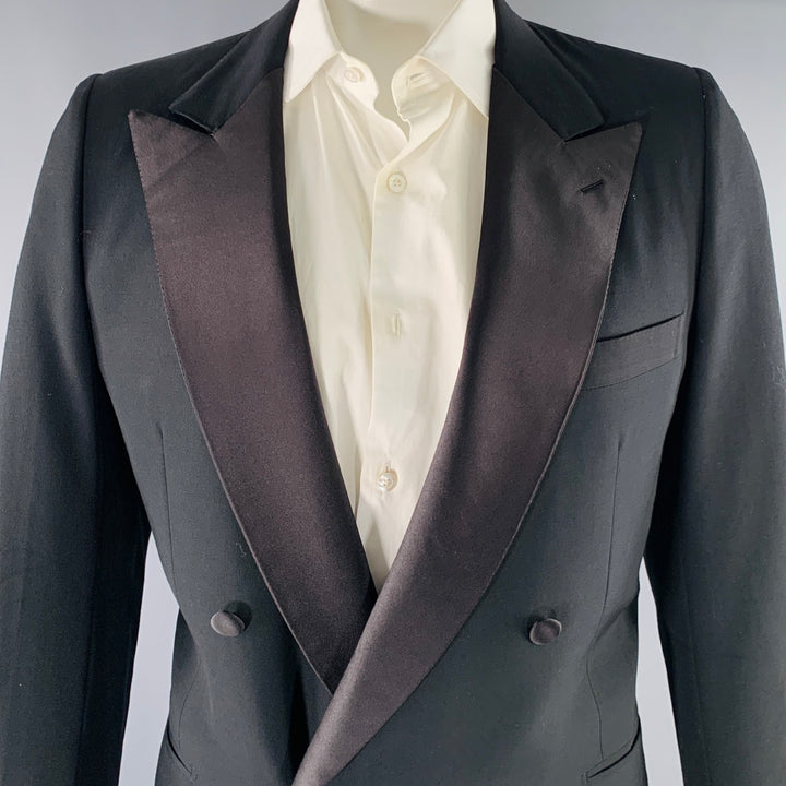 BRIONI Size 46 Black Wool Double Breasted Tuxedo