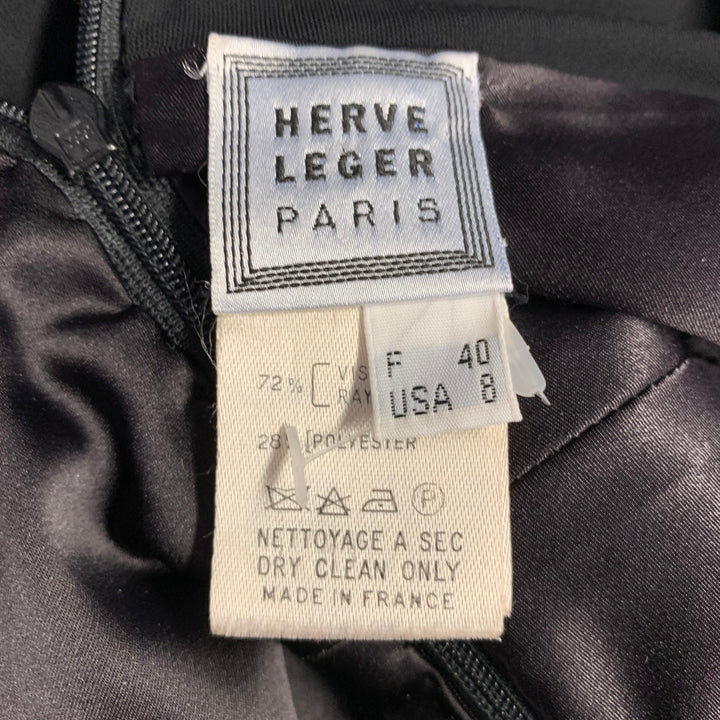 HERVE LEGER Size 8 Black Viscose Blend Sleeveless Knee Length Cocktail Dress