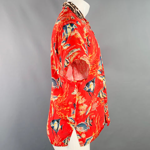 R13 SS19 Size XS Red Multi Color Hawaiian Viscose Camp Short Sleeve Shirt