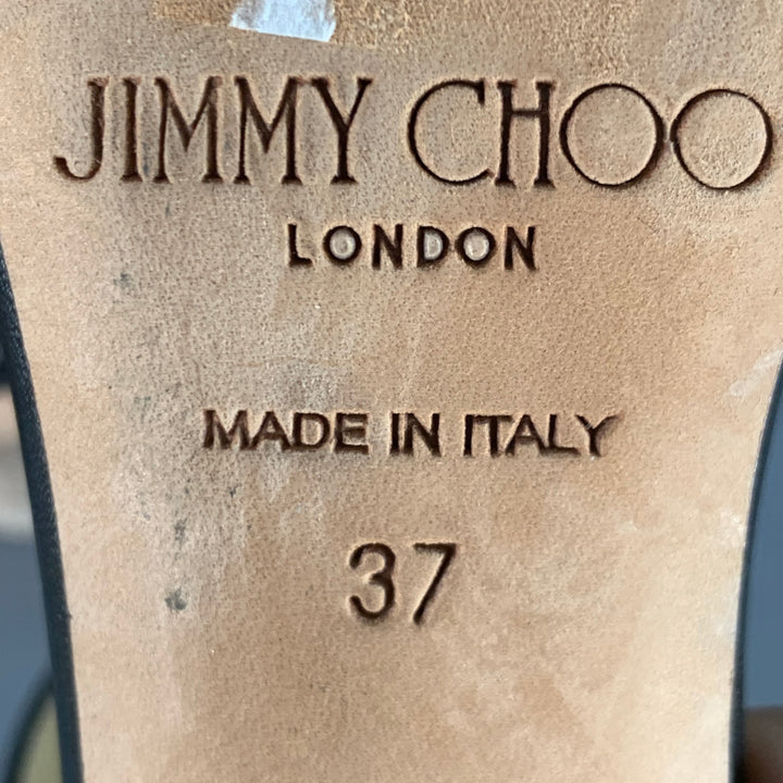 JIMMY CHOO Size 7 Black Leather Studded Snaps Sandals