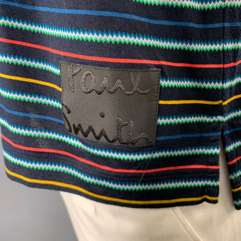 PAUL SMITH Size L Black Multi Color Stripe Cotton Contrast Trim Polo