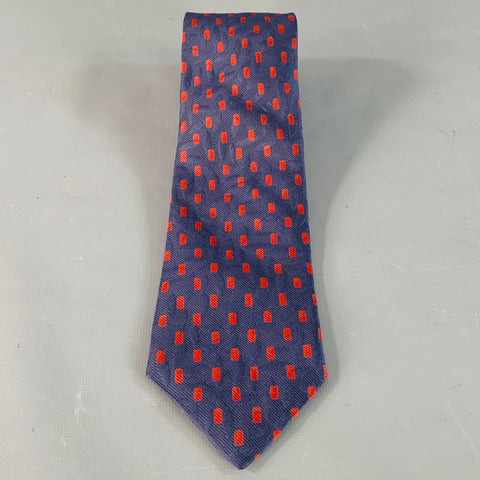 ERMENEGILDO ZEGNA Navy Red Rectangles Silk Tie