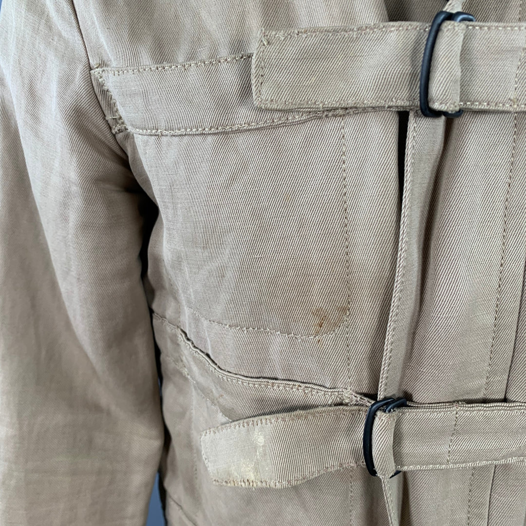 BOTTEGA VENETA Size 40 Khaki Linen Cotton Twill Buckles Zip Up Bondage Jacket