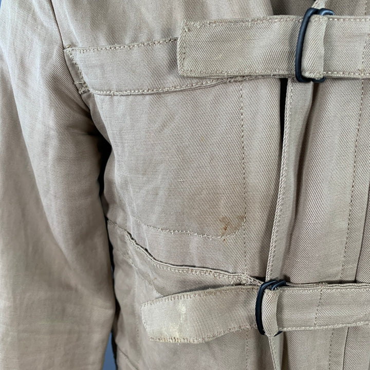 BOTTEGA VENETA Size 40 Khaki Linen Cotton Twill Buckles Zip Up Bondage Jacket
