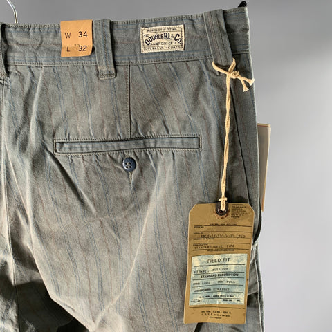 RRL by RALPH LAUREN Size 34  Teal Blue Brown Stripe Cotton Blend Casual Pants