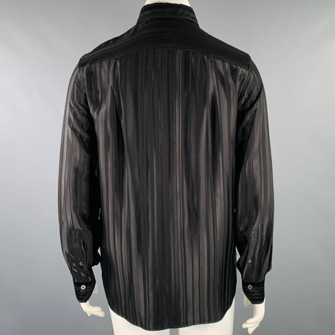 PAUL SMITH Size L Black Viscose Blend Stripe One Pocket Shirt