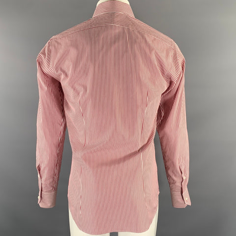 HAMILTON Size S Off White Red Stripe Cotton Spread Collar Long Sleeve Shirt