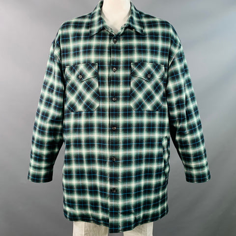 LANVIN Size XL Green Black White Plaid Cotton Oversized Shirt Jacket