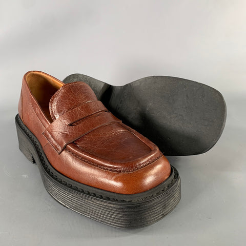 MARNI Size 9 Brown Leather Square Toe Flats Chuncky  Shoes
