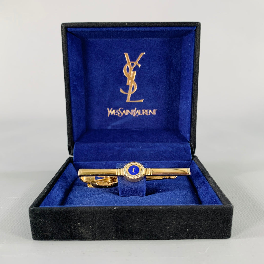 YVES SAINT LAURENT Gold Blue Circle Tie Clip