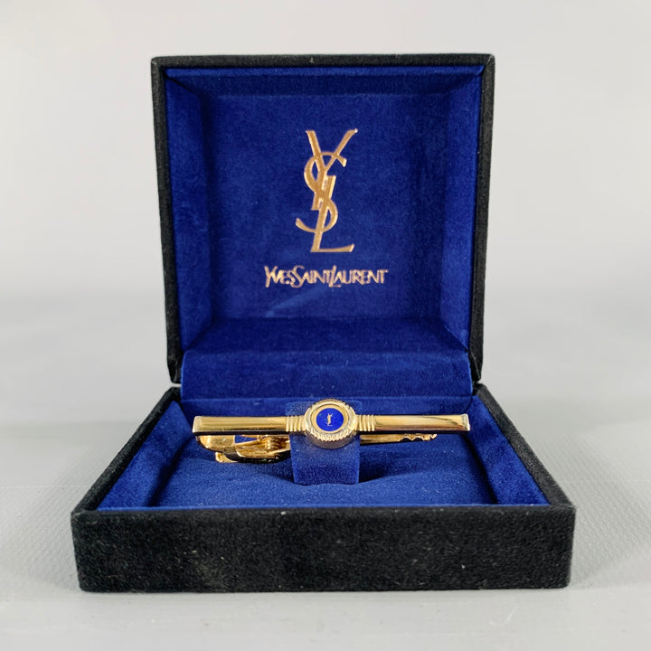 YVES SAINT LAURENT Gold Blue Circle Tie Clip