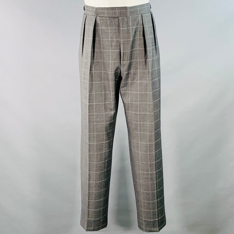 POLO by RALPH LAUREN Size 40 Regular Grey White Checkered Virgin Wool 3 Piece Suit