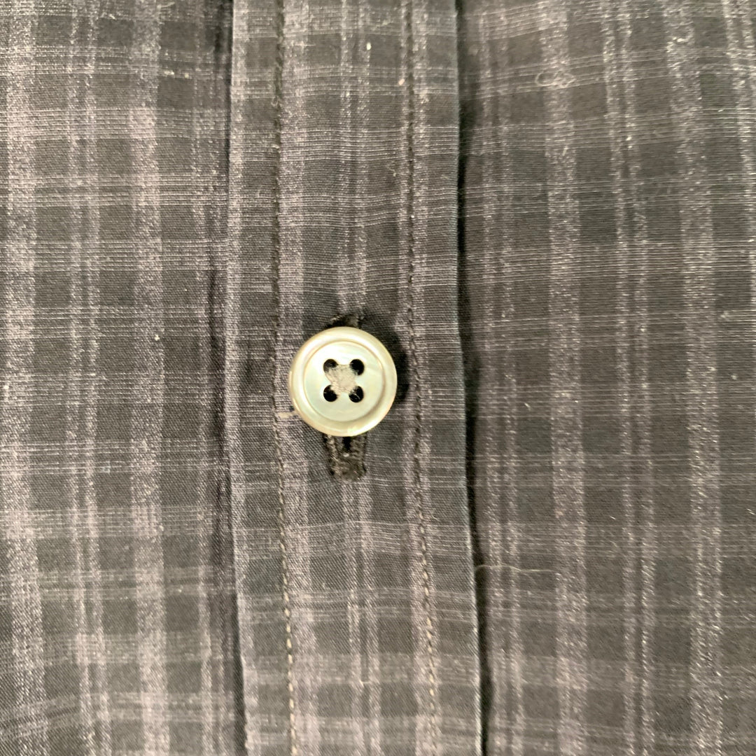 THEORY Size M Black Charcoal Checkered Cotton Long Sleeve Shirt