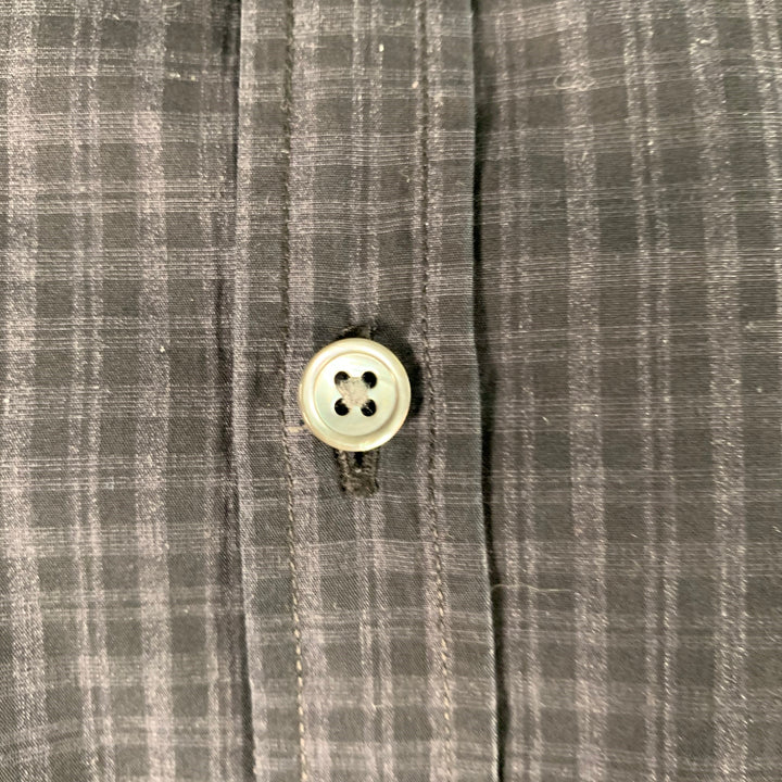 THEORY Size M Black Charcoal Checkered Cotton Long Sleeve Shirt