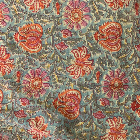 ANOKHI Green Multi Color Floral Cotton Beaded Scarf Shawl