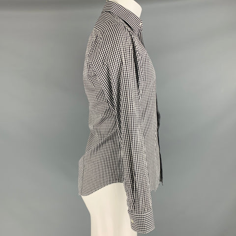 THEORY Size S Black White Checkered Cotton Button Up Long Sleeve Shirt