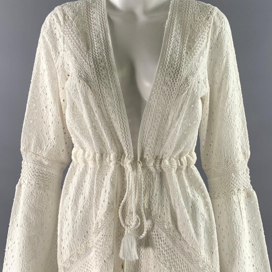 RAMY BROOK Size S White Cotton Leafs Cardigan