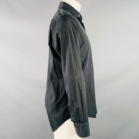 LANVIN Size 40 Black Cotton Spread Collar Long Sleeve Shirt