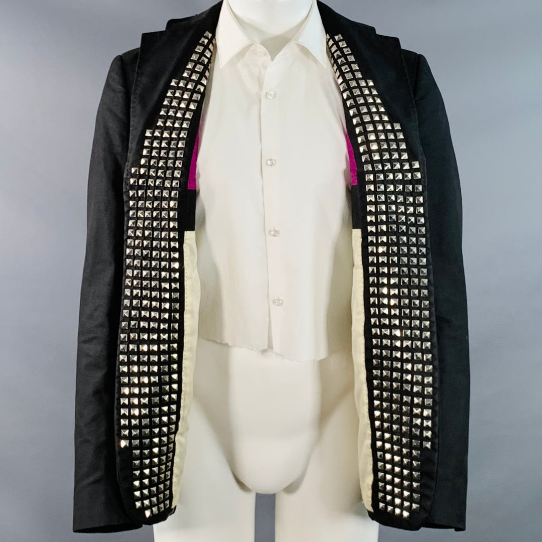 DSQUARED2 Size 40 Black Studded Cotton Blend Studded Notch Lapel Open Front Sport Coat