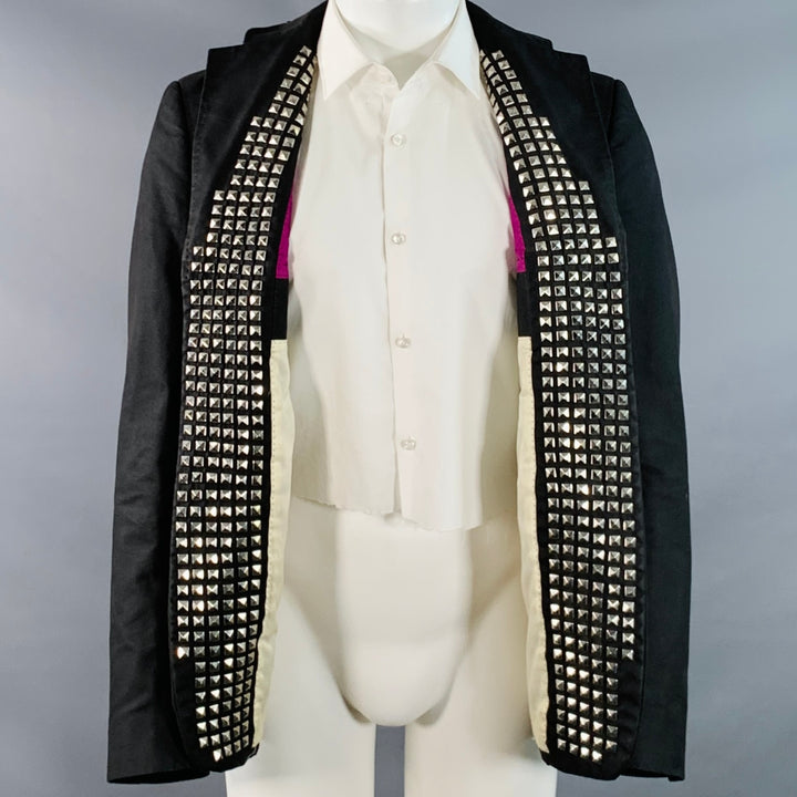 DSQUARED2 Size 40 Black Studded Cotton Blend Studded Notch Lapel Open Front Sport Coat